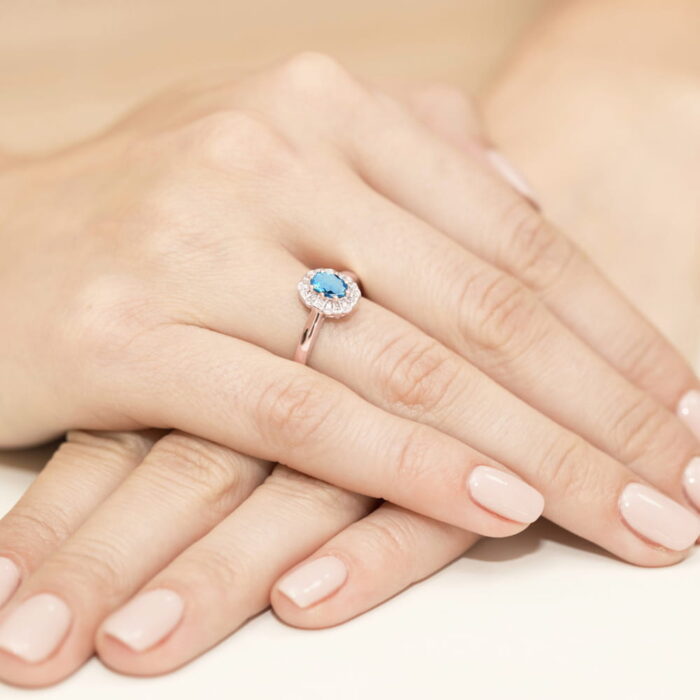 Inel Aur 14K cu Topaz Albastru 0.50 ct si Diamante Naturale 0.06 ct - Imagine 12