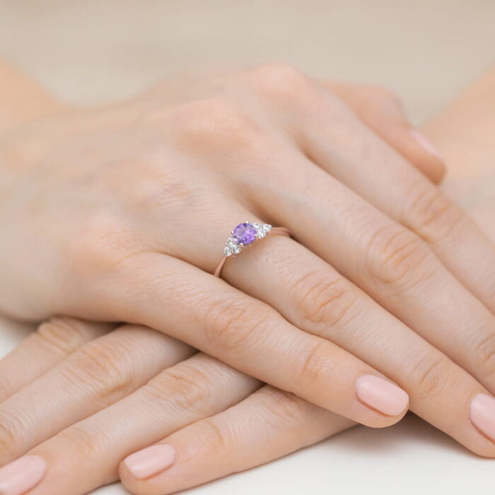 Inel Aur 14K cu Ametist 0.50 ct si Diamante 0.18 ct - Imagine 12