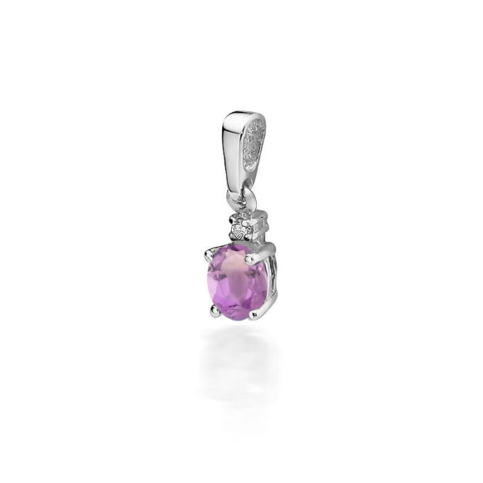 Pandantiv Aur 14K cu Ametist 0.40 ct si Diamant 0.0145 ct - Imagine 3