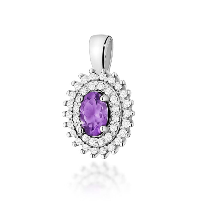 Pandantiv Aur 14K cu Ametist 0.40 ct si Diamante Naturale 0.19 ct - Imagine 3