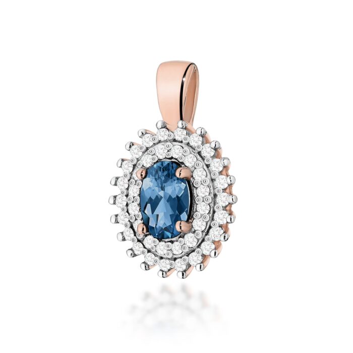 Pandantiv Aur 14K cu Topaz London Blue 0.50 ct si Diamante Naturale 0.19 ct - Imagine 5