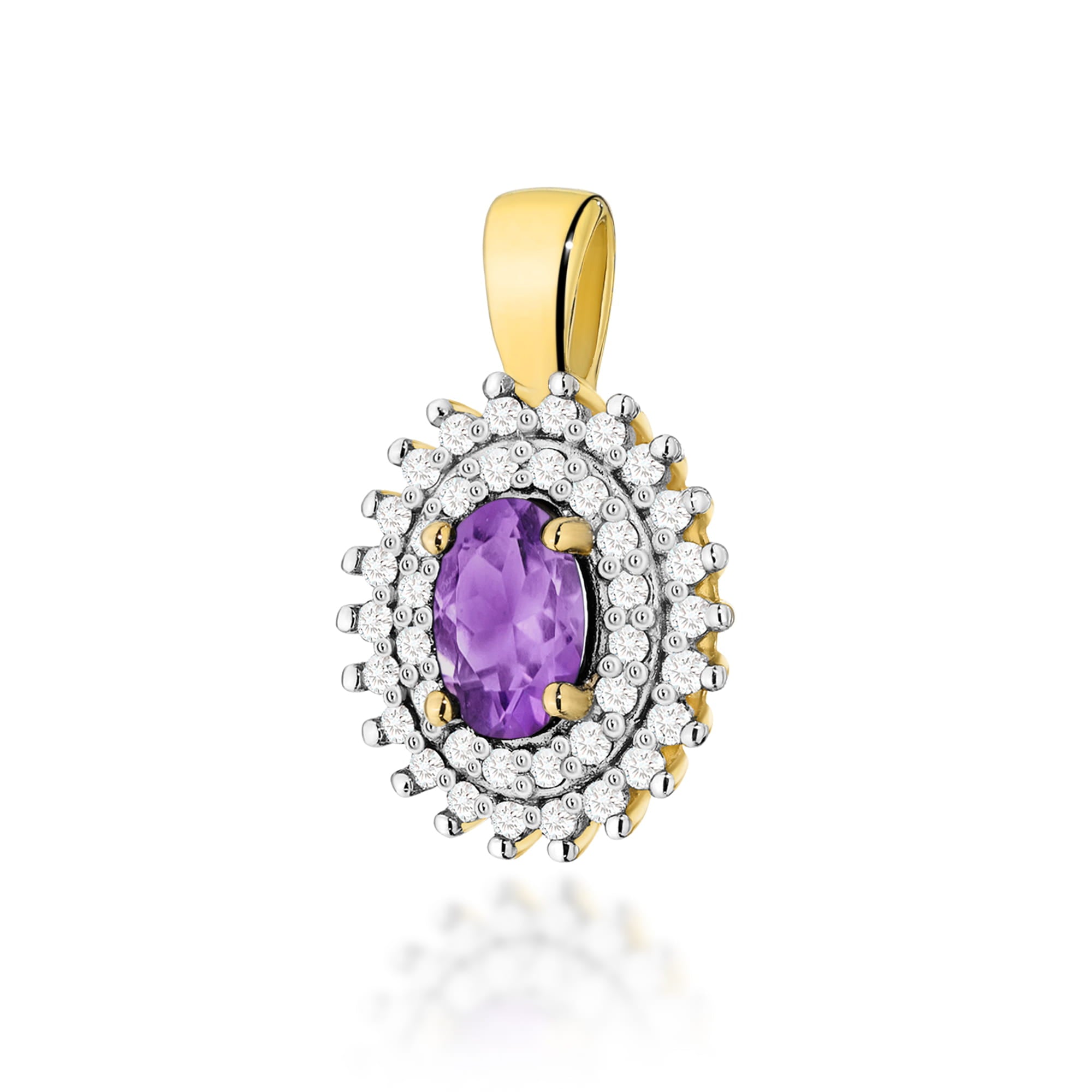 Z0303.Z3.AMV_.01_1.jpg Pandantiv Aur 14K cu Ametist 0.40 ct si Diamante Naturale 0.19 ct - Imagine 1