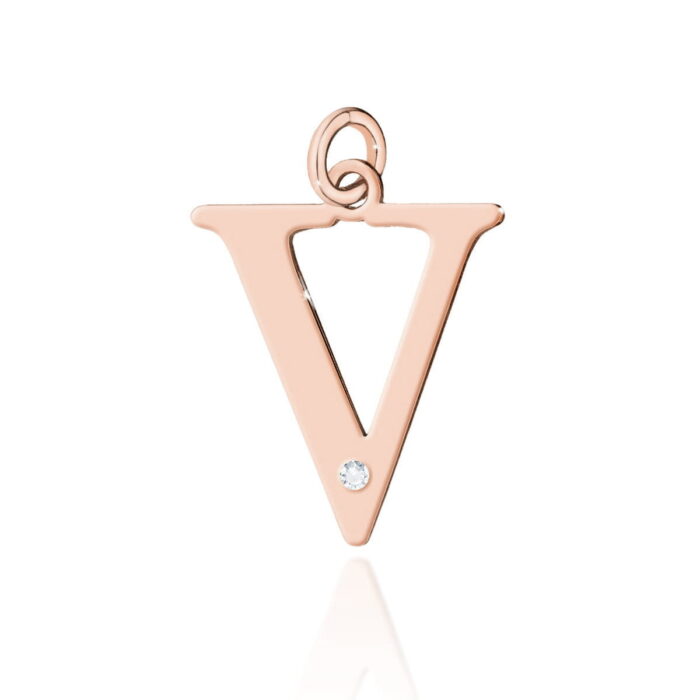 Pandantiv Aur 14K cu Diamant Natural 0.005 ct litera V 10x10 mm - Imagine 3