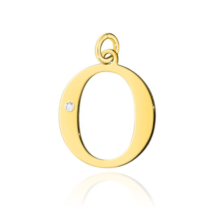 Pandantiv Aur 14K cu Diamant Natural 0.005 ct litera O 10x9.5 mm - Imagine 4