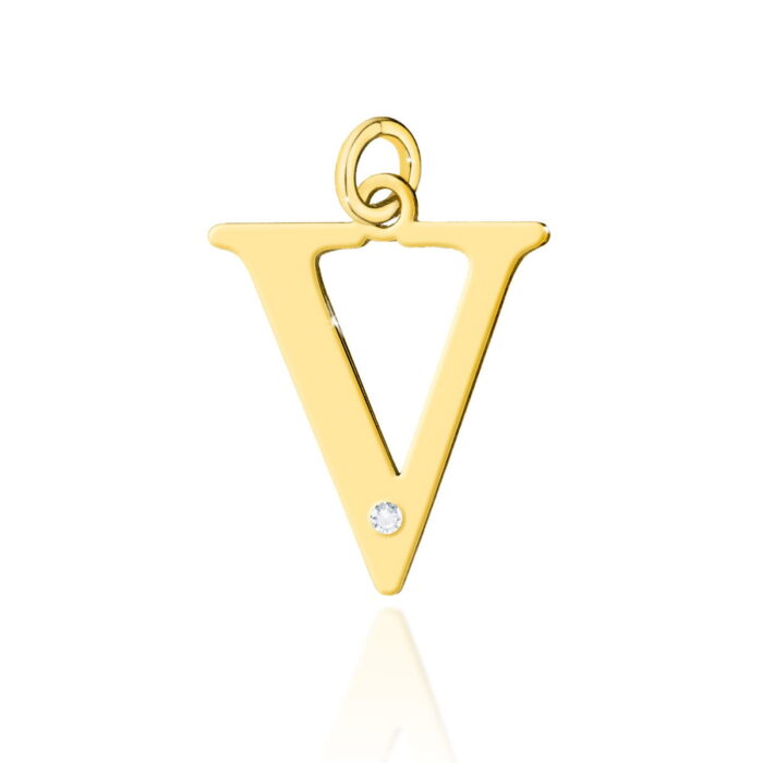 Pandantiv Aur 14K cu Diamant Natural 0.005 ct litera V 10x10 mm - Imagine 4