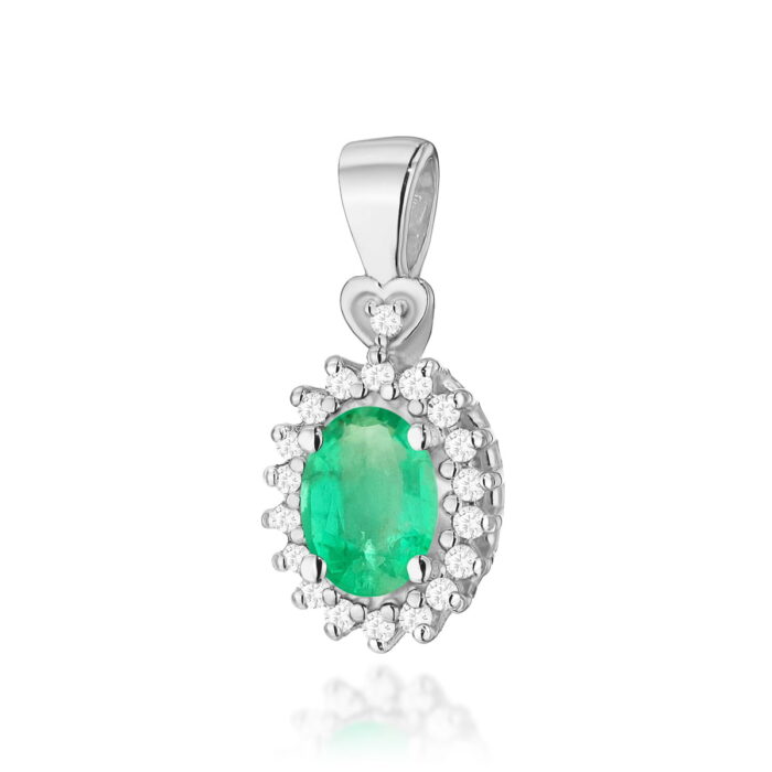 Pandantiv Aur 14K cu Smarald 0.40ct si Diamante - Imagine 3