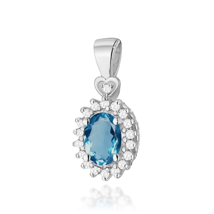 Pandantiv Aur 14K cu Topaz London Blue 0.40ct si Diamante - Imagine 3
