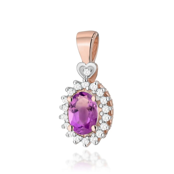 Pandantiv Aur 14K cu Ametist 0.40 ct si Diamante - Imagine 3