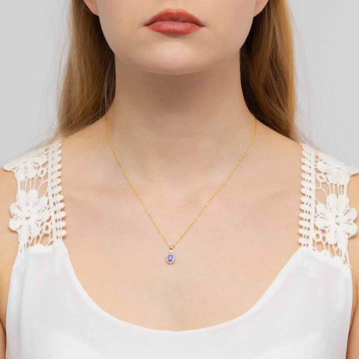 Pandantiv Aur 14K cu Tanzanit 0.40ct si Diamante - Imagine 2