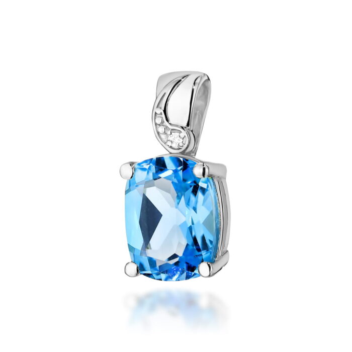 Pandantiv Aur 14K cu Topaz Albastru 2.40ct si Diamante - Imagine 3