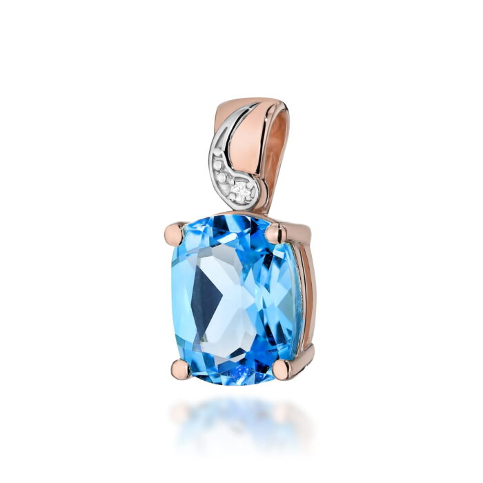 Pandantiv Aur 14K cu Topaz Albastru 2.40ct si Diamante - Imagine 5