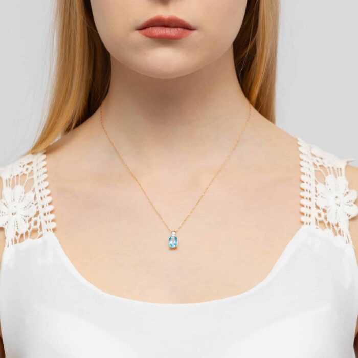 Pandantiv Aur 14K cu Topaz Albastru 2.40ct si Diamante - Imagine 6