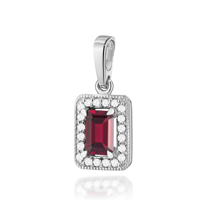 Pandantiv Aur 14K cu Garnet 0.70 ct si Diamante 0.10 ct - Imagine 3