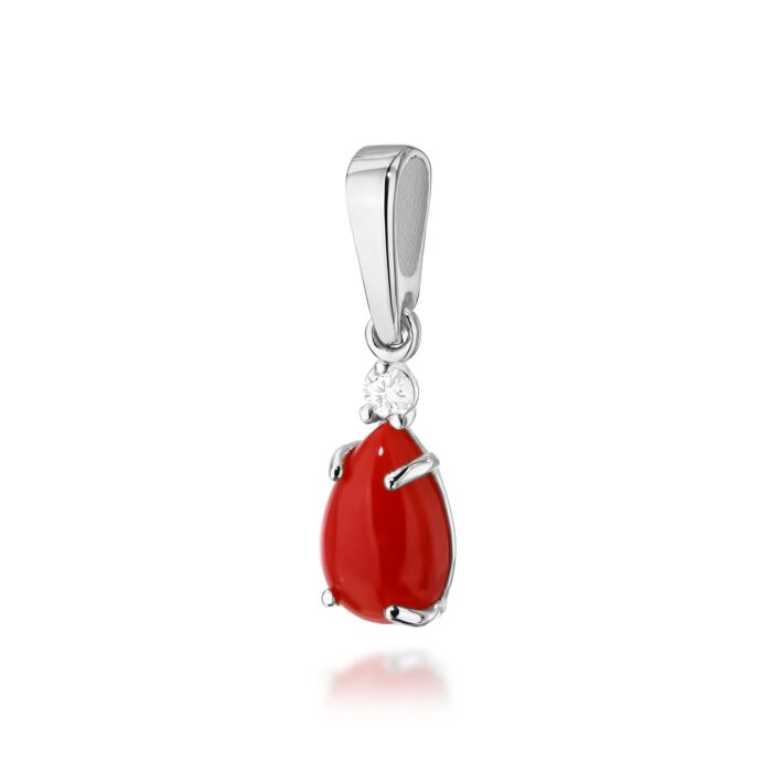 Pandantiv Aur 14K cu Coral 0.65 ct si Diamante - Imagine 3