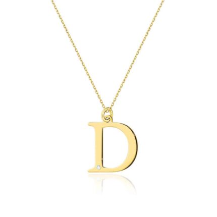 Colier cu pandantiv litera D din Aur 14K cu Diamant Natural 0.005 ct