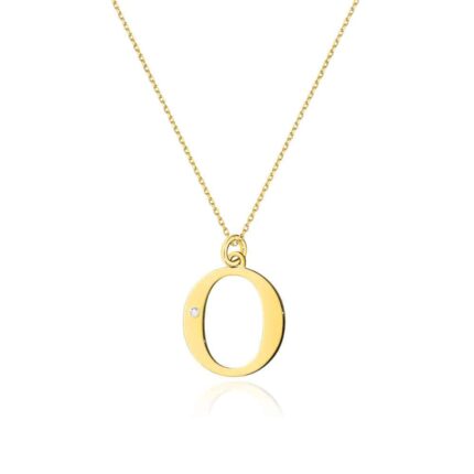 Colier cu pandantiv litera O din Aur 14K cu Diamant Natural 0.005 ct