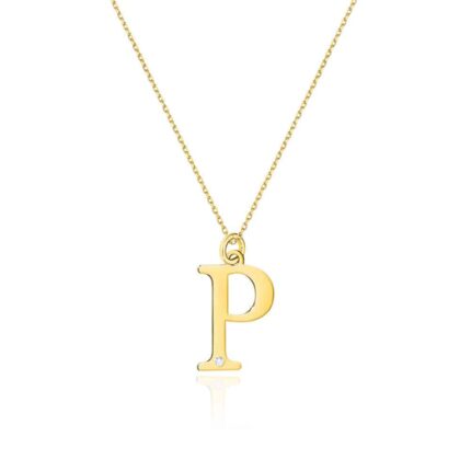 Colier cu pandantiv litera P din Aur 14K cu Diamant Natural 0.005 ct