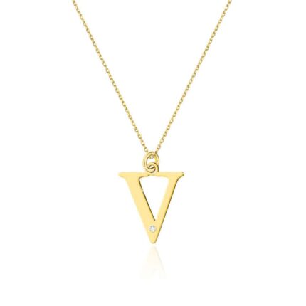 Colier cu pandantiv litera V din Aur 14K cu Diamant Natura 0.005 ct