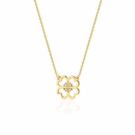 Colier Trifoi Aur 14k cu Diamante 0.02 ct