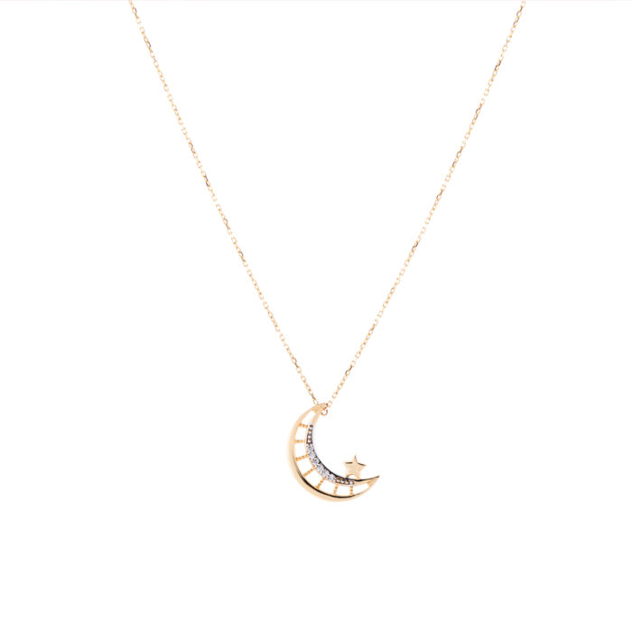 Lantisor cu luna si stea din aur galben si zirconii L081 - Imagine 3