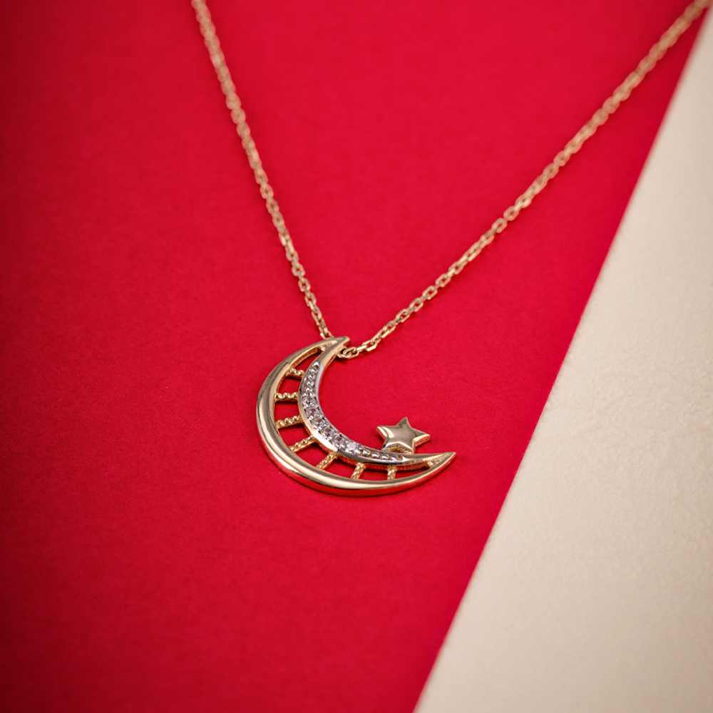 elegance-shop-bijuterie-iasi-colier-semiluna-stea.jpg Lantisor cu luna si stea din aur galben si zirconii L081 - Imagine 1