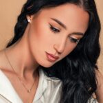 Set din aur galben lănțișor cu pandantiv și cercei - perle și cristale S117 - Imagine 2
