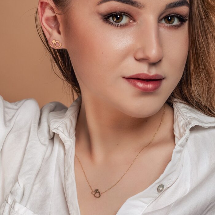 Set din aur galben lănțișor cu pandantiv și cercei inimioare S115 - Imagine 2
