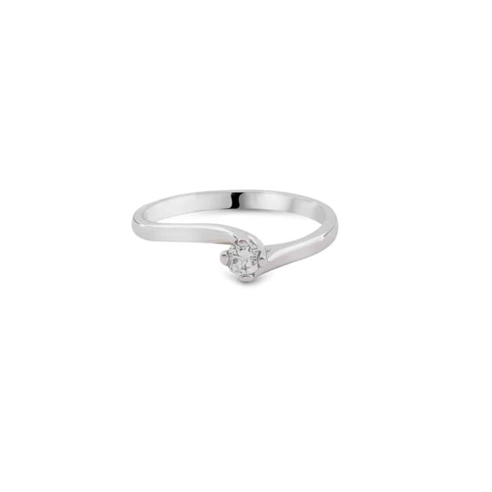 Inel solitaire din aur alb cu diamant 0.10ct , model răsucit I0216 - Imagine 2