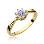 Inel Aur 14k cu Ametist 0.10 ct si Diamante Laterale de 0.116 ct