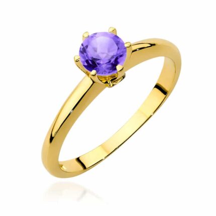 Inel Aur 14K cu Ametist 0.50 ct si Diamante 0.04 ct