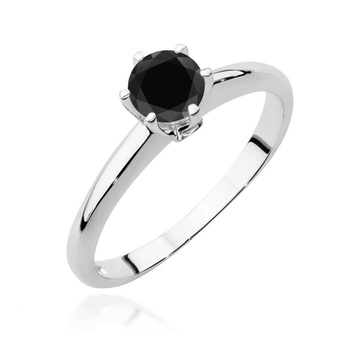 Inel Aur 14K cu Diamant Negru 0.50 ct si Diamante 0.04 ct - Imagine 4