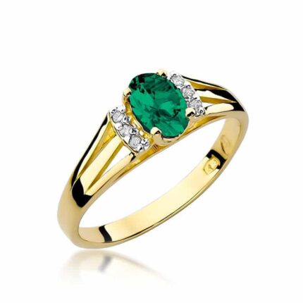 Inel Aur 14K cu Smarald 0.40 ct si Diamante 0.05 ct
