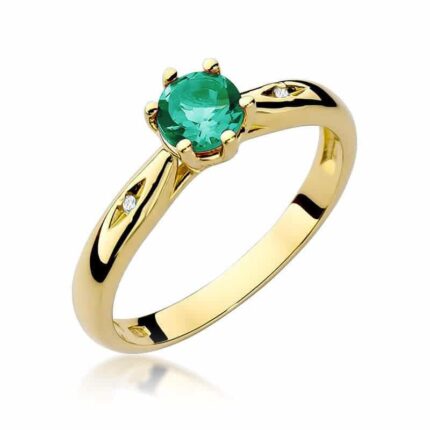 Inel Aur 14K cu Smarald 0.50 ct si Diamante 0.01 ct