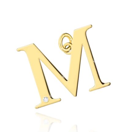 Pandantiv aur 14 K cu diamant 0.005 ct litera M 25x20 mm