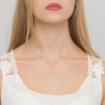 Pandantiv aur 14 K cu diamant 0.005 ct litera M 25x20 mm - Imagine 2
