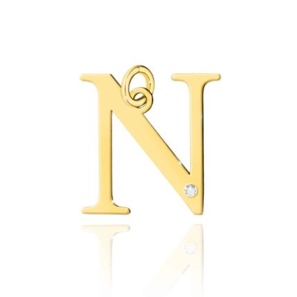 Pandantiv aur 14 K cu diamant 0.005 ct litera N 20x20 mm