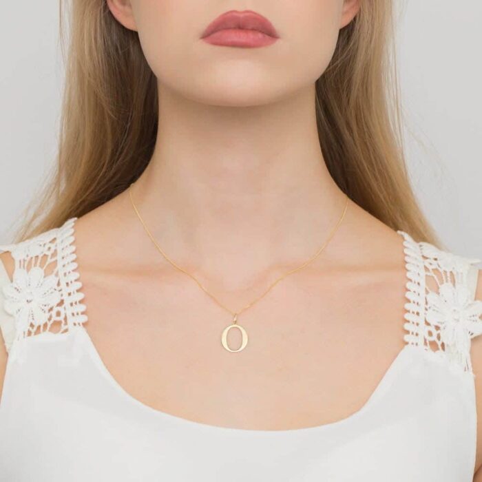 Pandantiv aur 14 K cu diamant 0.005 ct litera O 18x16 mm - Imagine 2