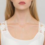 Pandantiv aur 14 K cu diamant 0.005 ct litera R 18x17 mm - Imagine 2